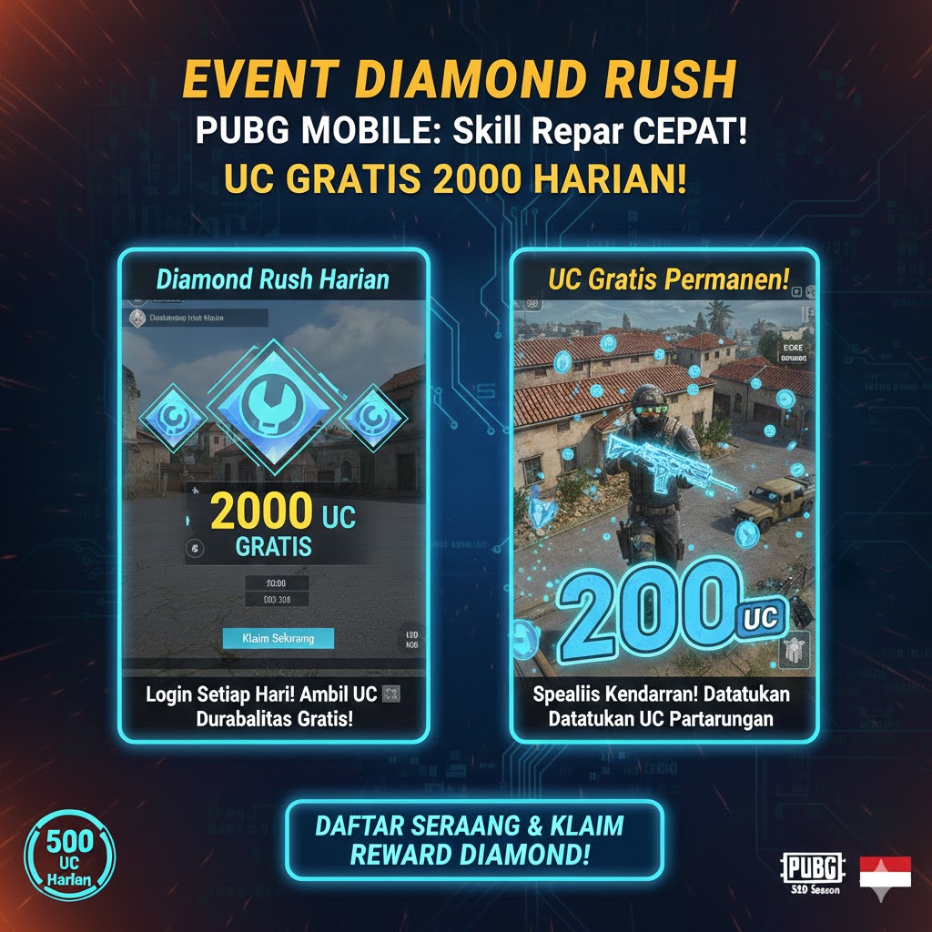 Event Diamond Rush PUBG Mobile: UC Gratis 2000 Harian!